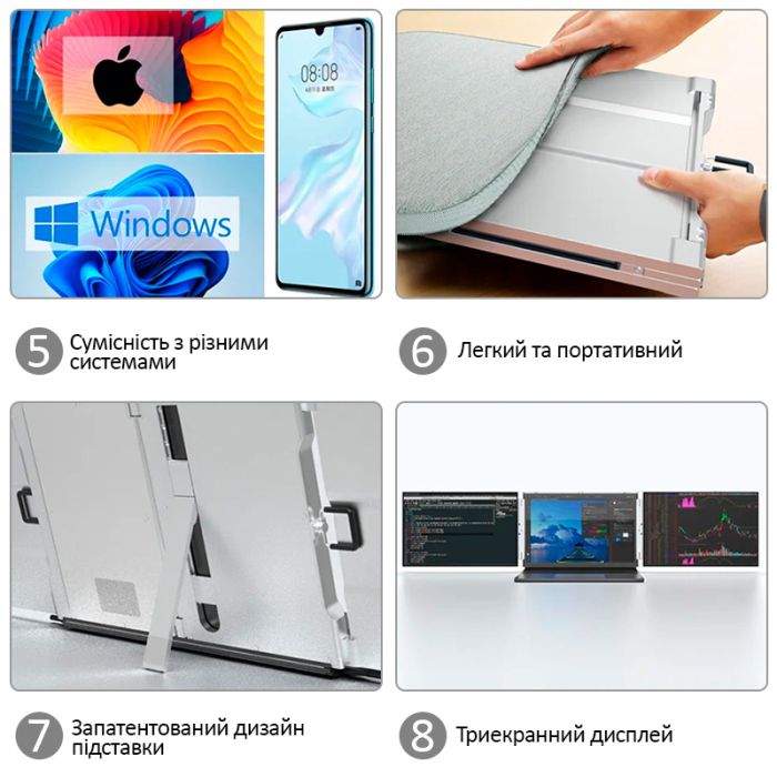 Монитор портативный W14FPC 14 дюймов с двойным дисплеем для ноутбуков / IPS / 1920x1200 / Type-C / HDMI
