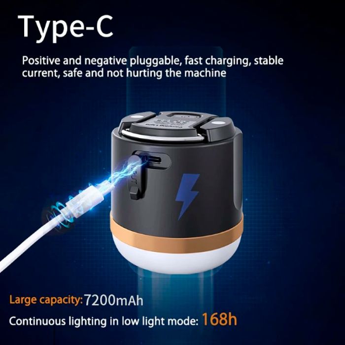 Ліхтар ручний кемпінговий Portable Light, 5 режимів, Powerbank 7200mAh, магніт, IP65 Чорний