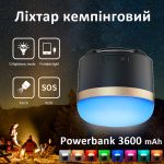 Фонарь ручной кемпинговый Portable Light ,13 режимов, Powerbank 3600mAh, магнит, IP65 Черный
