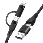 Кабель Type-C to Type-C с переходниками USB + Lightning / 4 в 1 / QC3.0 PD / 60W / 1м  Черный