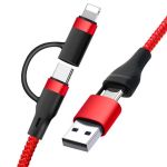 Кабель Type-C to Type-C с переходниками USB + Lightning / 4 в 1 / QC3.0 PD / 60W / 1м  Красный
