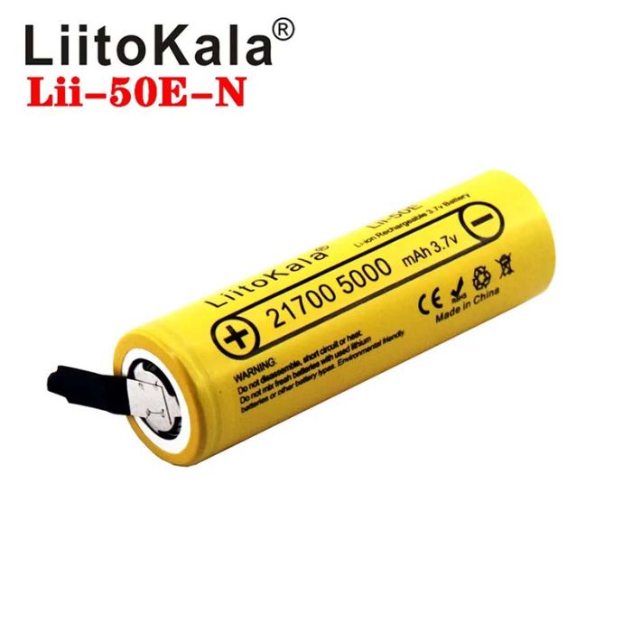 Акумулятор LiitoKala Lii-50E-N 21700 / високострумовий / 15А (25A) / 5000 mah / під пайку / Original