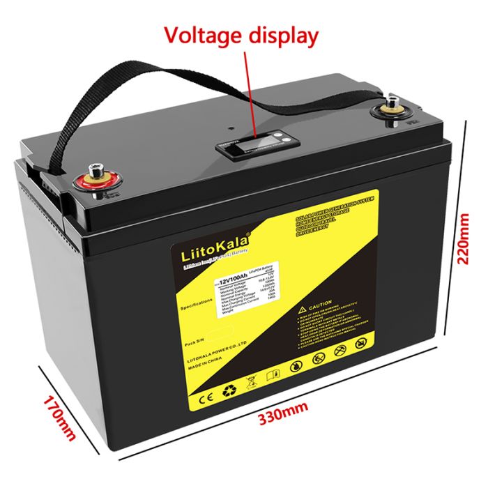 Акумуляторна батарея LiitoKala LiFePO4 12V 100Ah, плата захисту BMS, з дисплеєм LCD