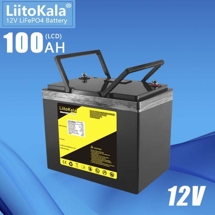 Акумуляторна батарея LiitoKala LiFePO4 12V 100Ah, плата захисту BMS, з дисплеєм LCD
