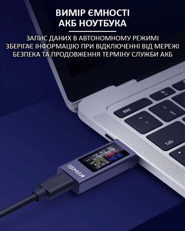 Багатофункціональний USB тестер KOWSI KWS-2302C Type-C / ударостійкий / QC3.0 / 4-30V / 12A