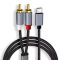 Кабель перехідник 2 RCA на Type-C аудіо (тюльпан) обплетення 1м Чорний