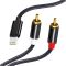Кабель перехідник 2 RCA на Lightning (iPhone) аудіо (тюльпан) обплетення 1м Чорний