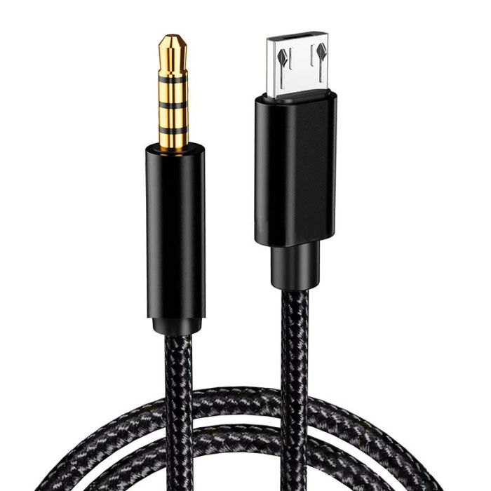 Кабель AUX Micro-USB на 3.5мм (тато-тато) аудіо перехідник в оплетці 1.5м Чорний