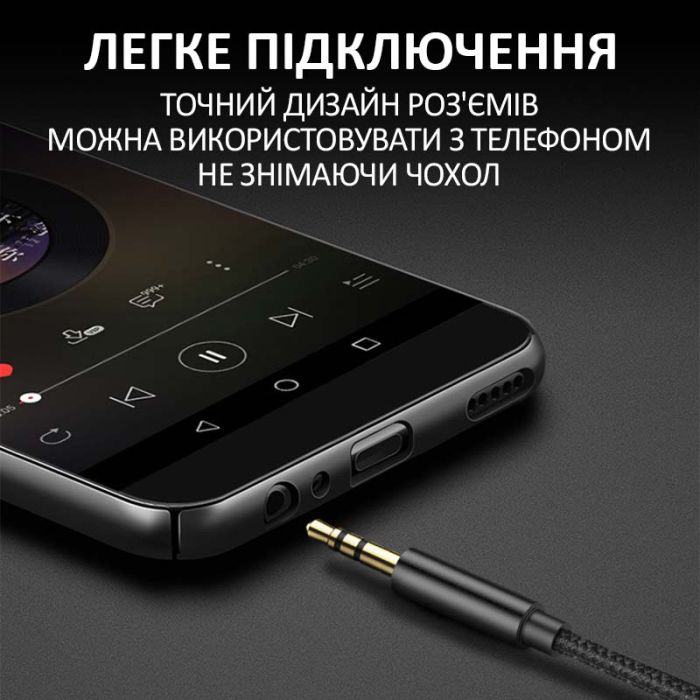 Кабель подовжувач AUX 3.5мм на 3.5мм (тато-мама) аудіо перехідник в оплетці 1м Чорний