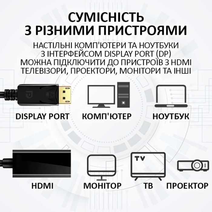 Перехідник адаптер XP-352 Display Port (тато) на HDMI (мама) 1080P HD Чорний