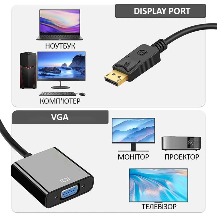 Перехідник адаптер XP-353 Display Port (тато) на VGA (мама)