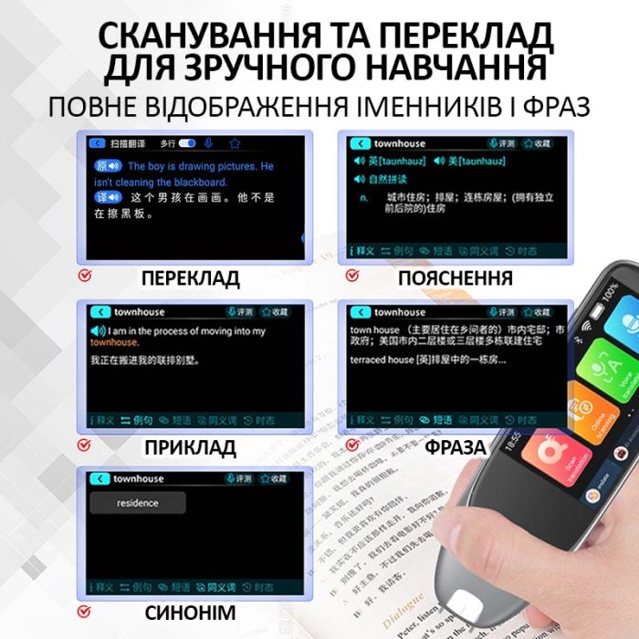 Голосовой переводчик ручка-сканер S50 / 134 языка / Онлайн, офлайн перевод / 1500 mAh / WI-FI