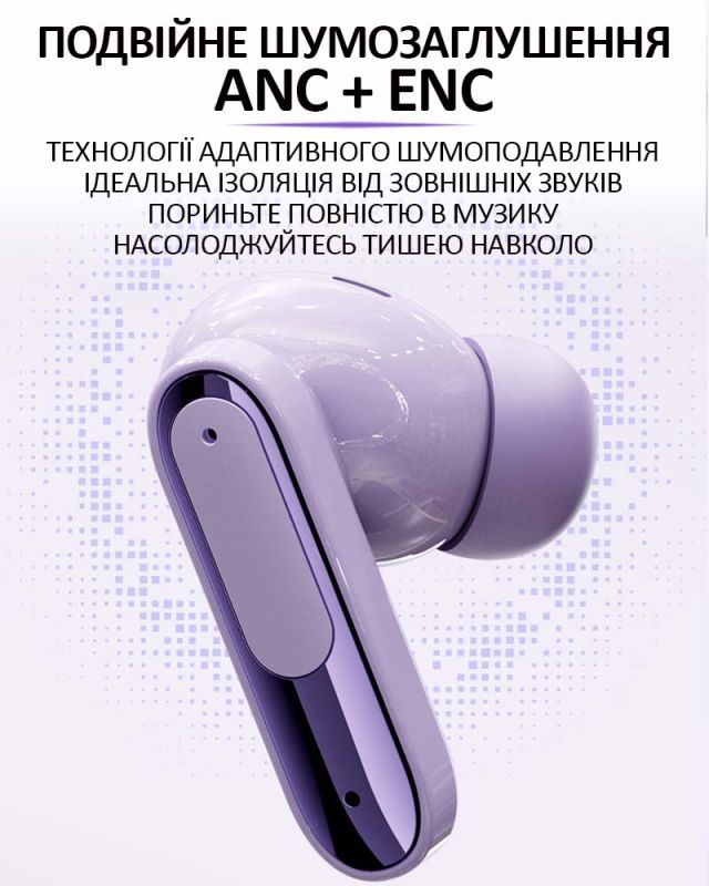 Бездротові навушники LIVE BEAM 3 TWS з LED дисплеєм, Bluetooth 5.4, ANC + ENC, 380mAh, IP55 Purple
