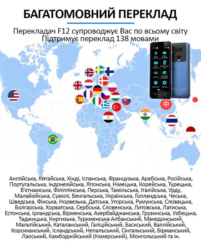 Голосовой электронный переводчик AI F12, 138 языков онлайн, 18 языков офлайн, фото перевод Blue