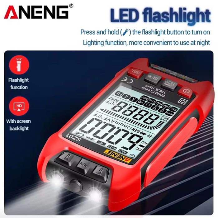 Мультиметр цифровий Aneng SZ01 кишеньковий, True RMS, NCV, автовизначення, ліхтарик, LCD, 600В, 10A