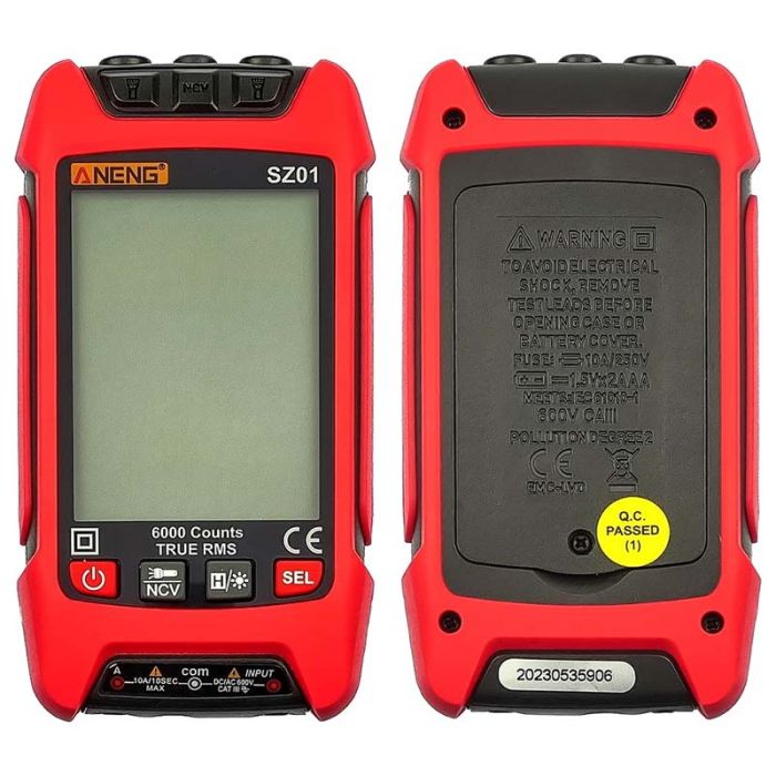 Мультиметр цифровий Aneng SZ01 кишеньковий, True RMS, NCV, автовизначення, ліхтарик, LCD, 600В, 10A