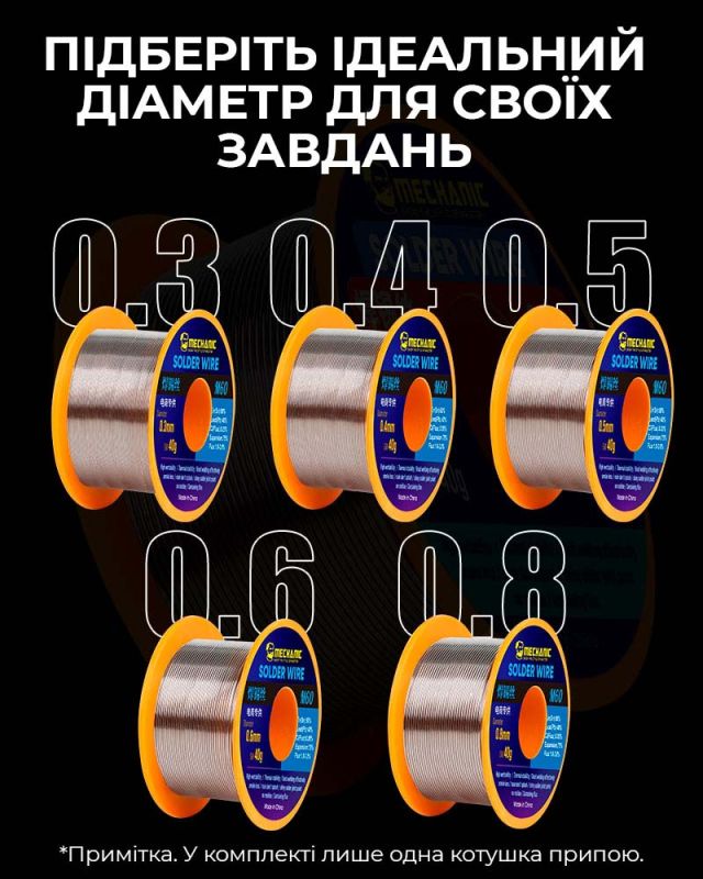 Припій для паяння Mechanic M60 / Sn 60%, Pb 40% / 40 г / 0.5 мм