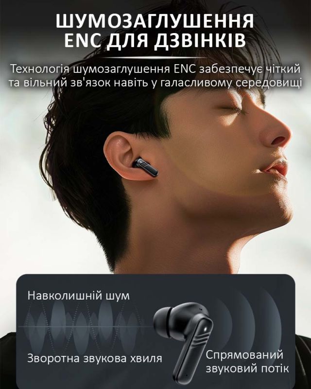 Навушники бездротові LX-30 TWS Earbuds з LED дисплеєм, Bluetooth 5.4, ANC + ENC, 300mAh Black