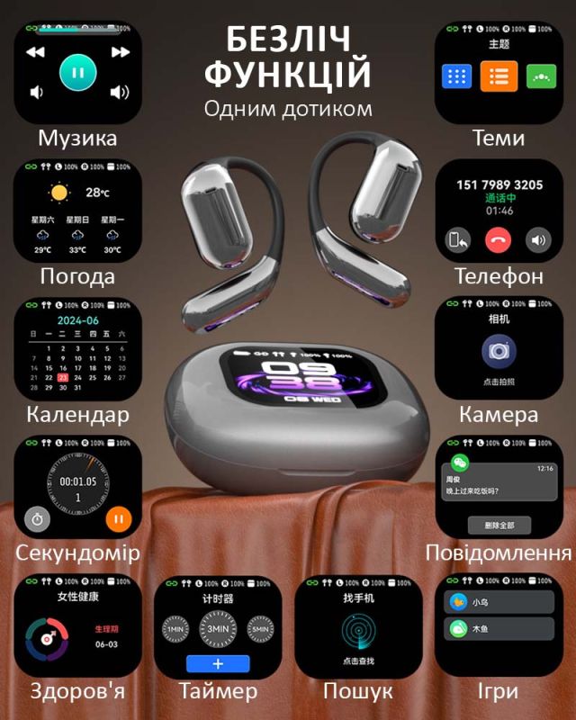 Навушники бездротові Q16 Pro TWS Earbuds з LED дисплеєм, Bluetooth 5.4, ENC, 500mAh Black