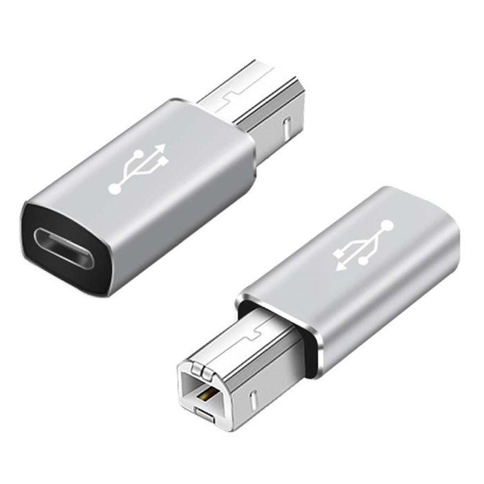 Переходник адаптер USB Type-C на USB-B 2.0 для принтера, сканера, синтезатора / серый