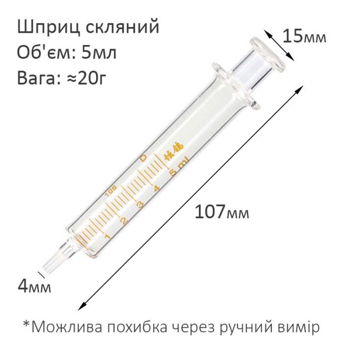 Шприц стеклянный многоразовый (поршень стекло) 5 ml
