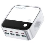 Быстрое зарядное устройство Relife Q2 GaN / 4xUSB QC / 4xType-C PD / RGB подсветка / 120W Max / Silver