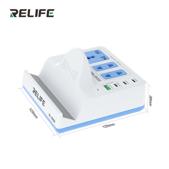 Беспроводное зарядное устройство Relife RL-309H / 1XUSB QC / 3xType-C PD / удлинитель 220В / 72W Max