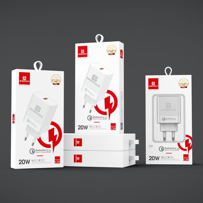 Сетевое зарядное устройство Biboshi C39 1 USB 20W / QC5.0 + кабель Micro-USB white