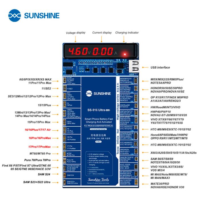 Активатор акумуляторів Sunshine SS-916 Ultra v3.0 для iPhone 8 - 17 Pro Max / Samsung / Huawei / Xiaomi