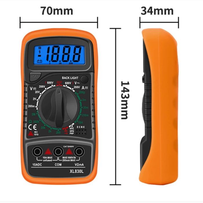 Мультиметр цифровий тестер XL830L / 600V DC-10A / функція Hold / підсвічування