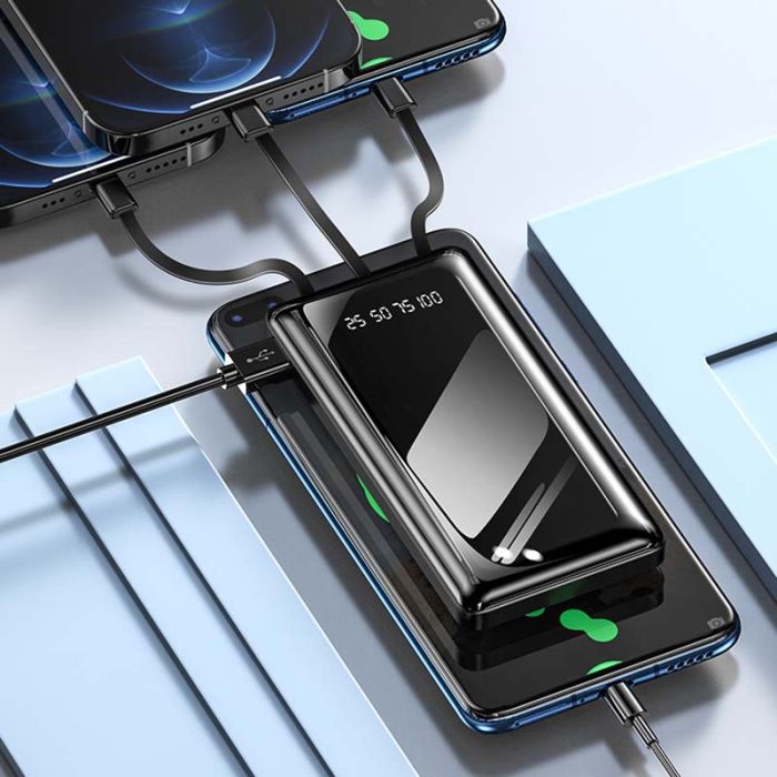 Power bank XIYT YZB0815 10000 mAh + кабель 4в1 USB / Micro / Type-C / Lightning / Фонарик Black