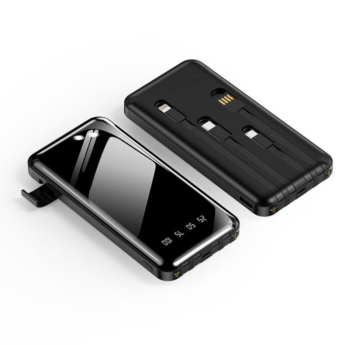 Power bank XIYT YZB0815 10000 mAh + кабель 4в1 USB / Micro / Type-C / Lightning / Фонарик Black