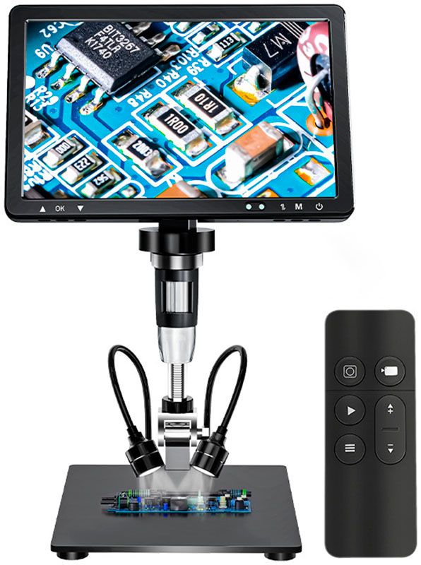 Мікроскоп цифровий DM12 з монітором HD 10.1" / кратність 1500X / пульт / підсвітка / Type-C / HDMI