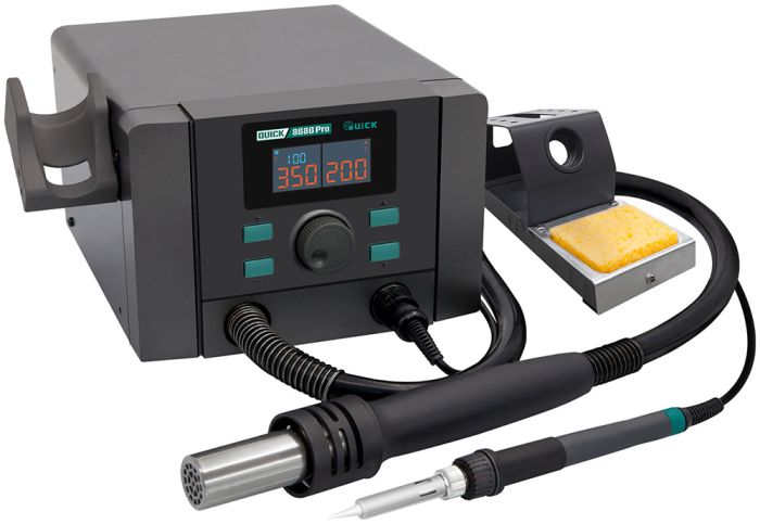 Паяльная станция 2 в 1 QUICK 8686 Pro / термофен + паяльник / 100-500°C / 50 л/мин / 1350 Вт
