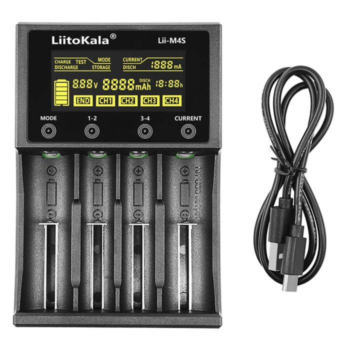 Интеллектуальное зарядное устройство LiitoKala Lii-M4S для 18650, AA, AAA Li-Ion, Ni-MH/Cd + PowerBank