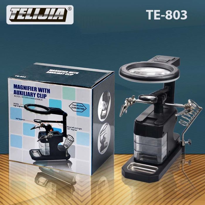 Тримач для плат TELIJIA TE-803 / LED підсвітка / лупа / підставка для пальника / третя рука
