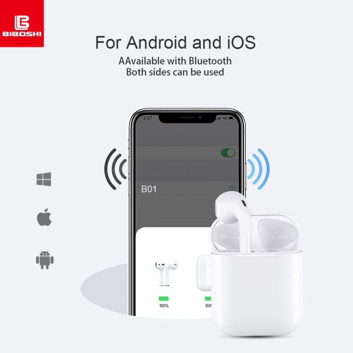 Беспроводные наушники Biboshi BO1 белые / вкладыши / bluetooth / 200 mAh