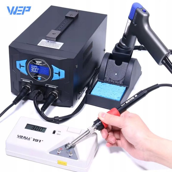 Паяльная станция 2 в 1 WEP 948D-III / паяльник + вакуумный оловоотсос / 200-480°C / 110 Вт