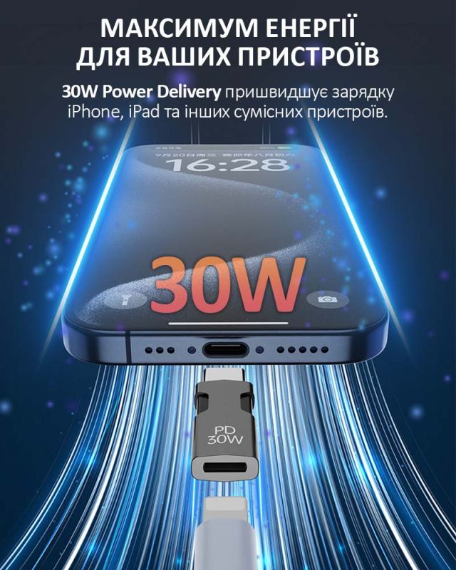 Переходник Type-C на Lightning / OTG адаптер (папа-мама) / PD 30Вт / Желтый