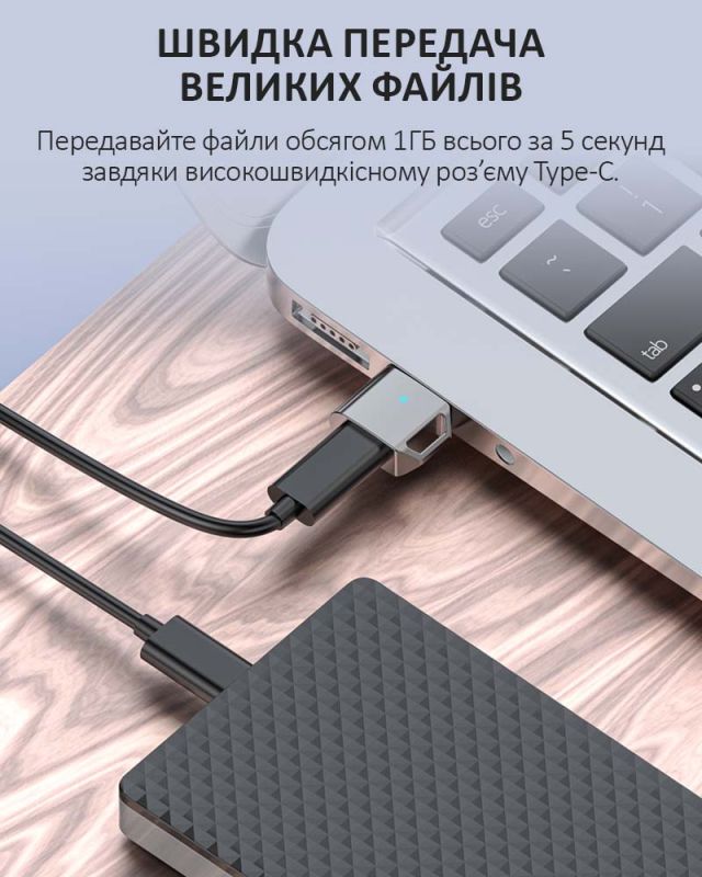 Переходник USB 3.1 на Type-C / OTG адаптер (папа-мама) / PD, 10 Гб/с / Серебристый