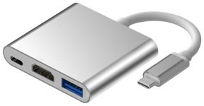 Переходник OTG адаптер 3 в 1 / Type-C на HDMI + USB 3.0 + Type-C / PD 100 Вт / Белый
