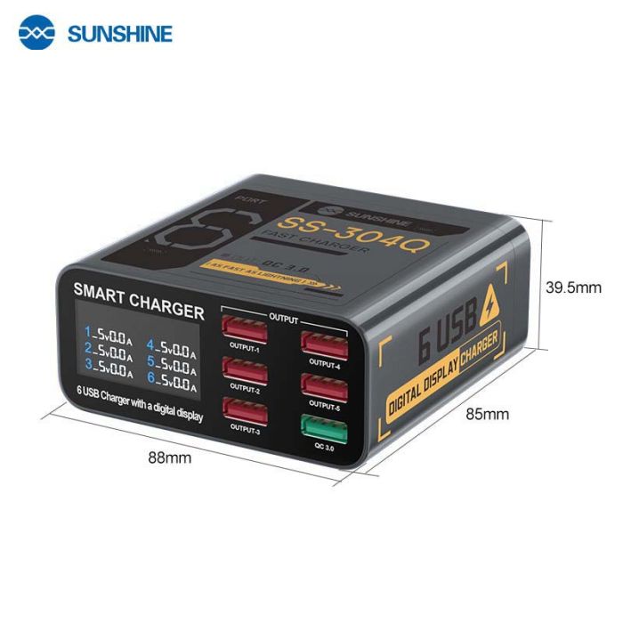 Быстрое зарядное устройство Sunshine SS-304Q 3.5A / 5xUSB / 1xUSB QC3.0 / 40W Black