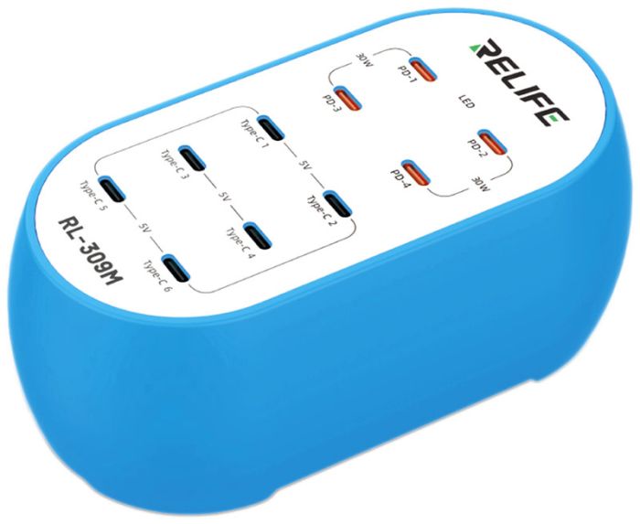Зарядное устройство RELIFE RL-309M / 10 USB Type-C / Power Delivery / 72W Max