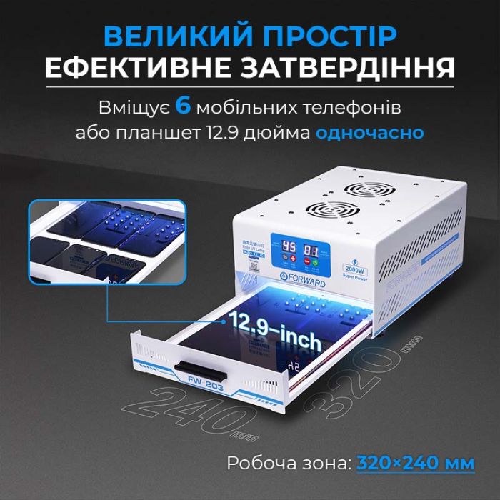 Ультрафіолетова лампа Forward FW-203 iPad Edge для ремонту смартфонів, планшетів, 300Вт