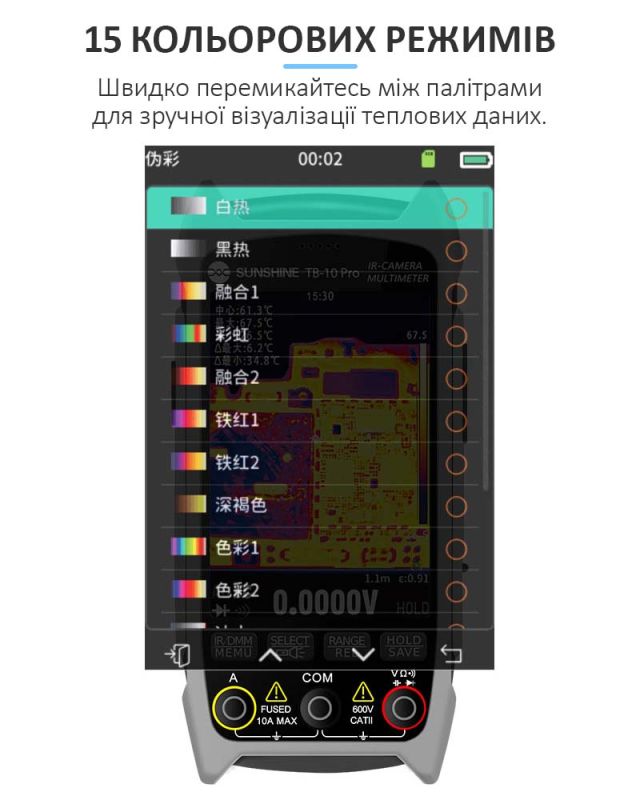 Мультиметр тепловізор Sunshine TB-10 Pro / АВТО режим / True RMS / NCV / АКБ 18650 / 10А
