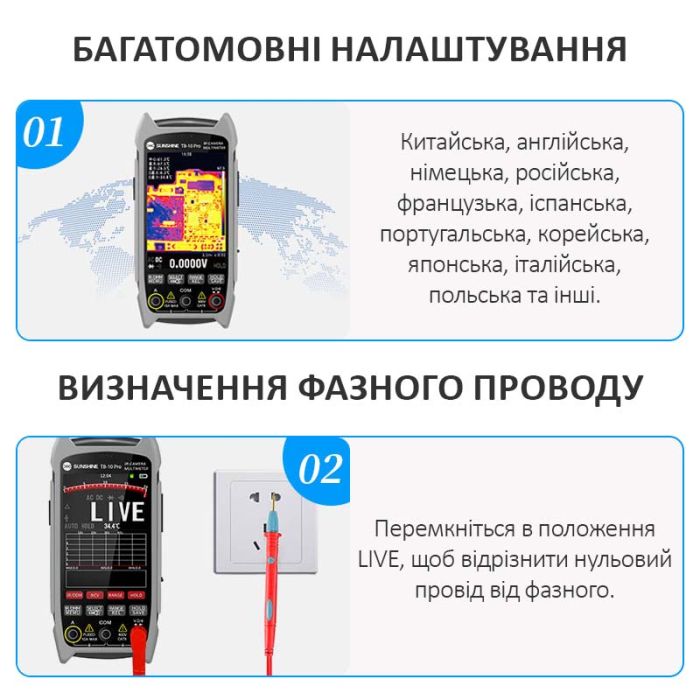 Мультиметр тепловізор Sunshine TB-10 Pro / АВТО режим / True RMS / NCV / АКБ 18650 / 10А
