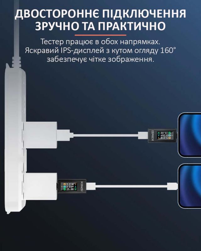 Багатофункціональний USB тестер KOWSI KWS-1902L Type-C / QC3.0 / 4-30V / 8A Чорний