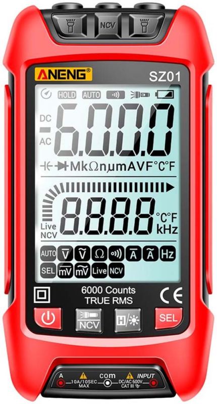 Мультиметр цифровой Aneng SZ01 карманный, True RMS, NCV, автоопределение, фонарик, LCD, 600В, 10A