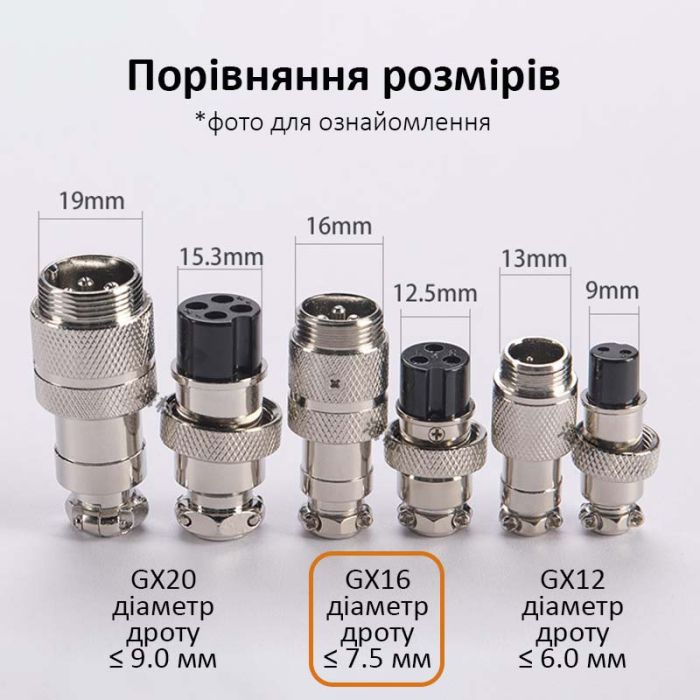 Роз'єм авіаційний GX16 3 pin (тато+мама) кріплення на кабель, штекер, гніздо, захисний кожух