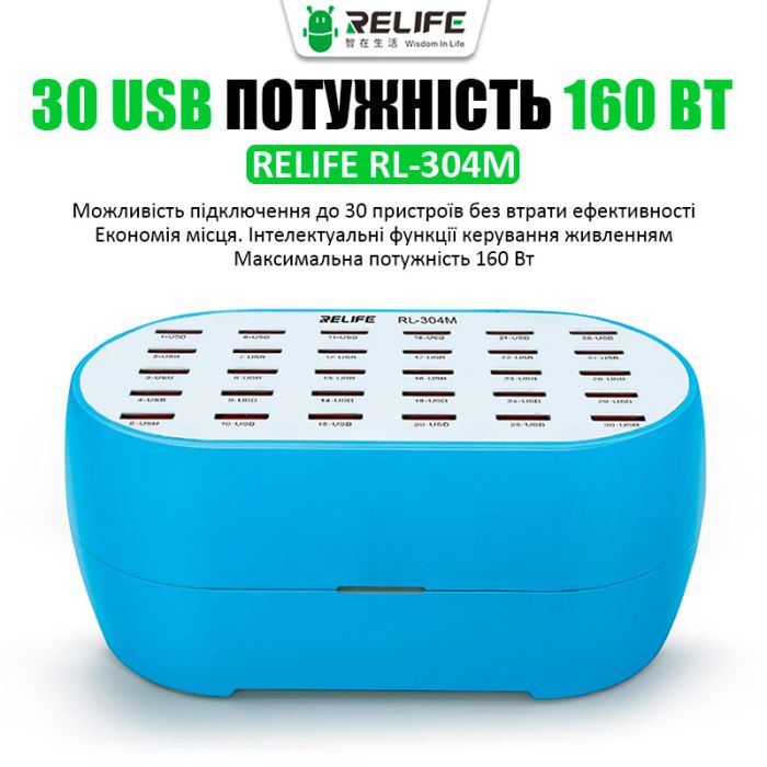 Зарядное устройство RELIFE RL-304M / 2.4A / 30 USB / 160W